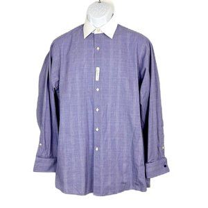 Geoffrey Beene Dress Shirt Men 15 ½ Blue Checkered Long Sleeve Button Down Shirt